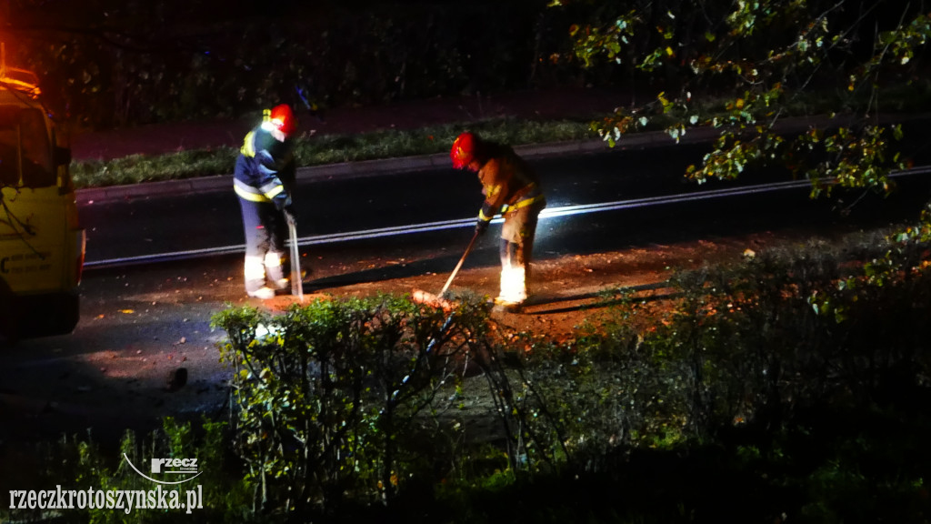 Samochód wjechał w przystanek i uszkodził słup energetyczny