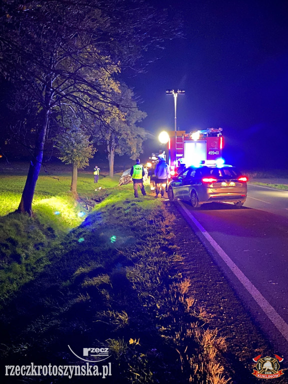 Wypadek w Kuklinowie. Pijany kierowca forda wylądował w rowie