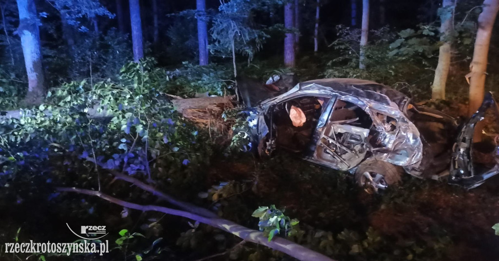 Nocny wypadek na trasie Krotoszyn - Sulmierzyce. Cudem przeżyli
