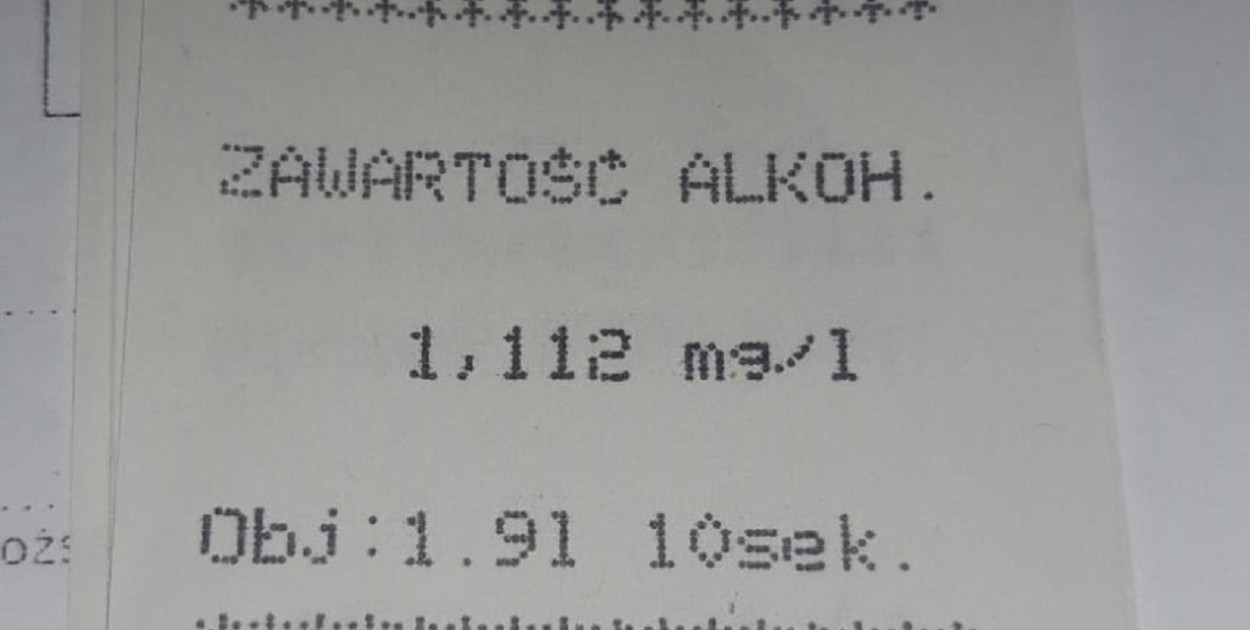Wydruk z badania 50-latka alkomatem nie pozostawia wątpliwości