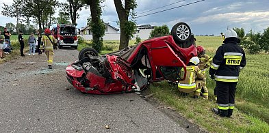 Auto uderzyło w drzewo i dachowało. Ranne osoby zabrano do szpitala -16751