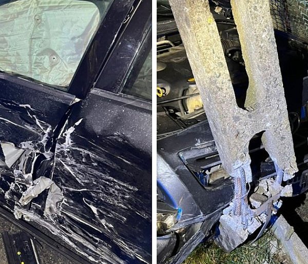 Niebezpiecznie wyprzedzanie. Auto uderzyło w słup energetyczny-18474