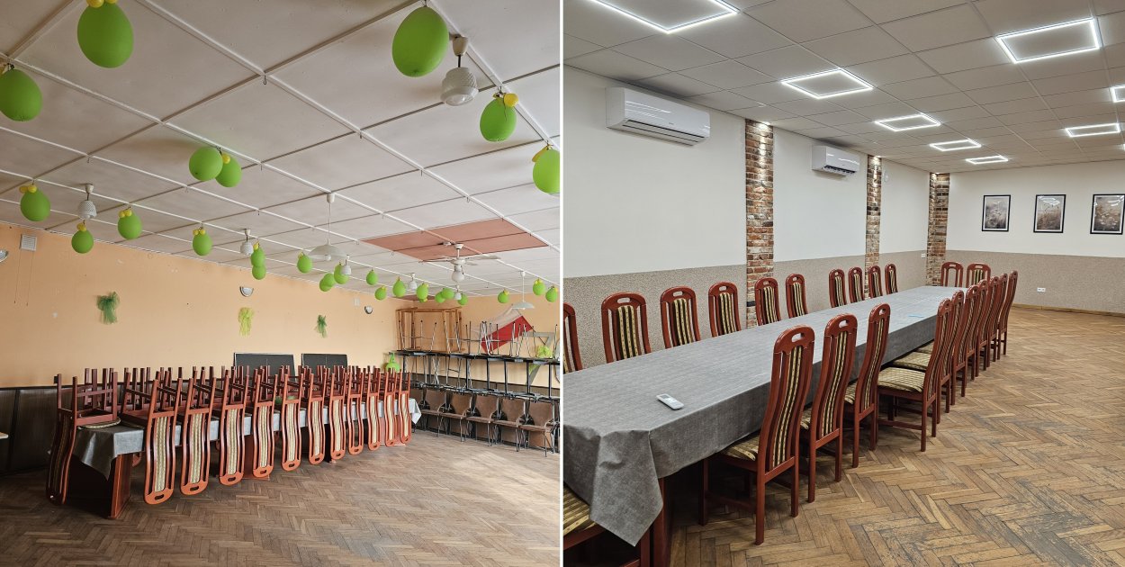 Sala na terenie ROD przy Raszkowskiej przed i po modernizacji